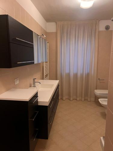 a bathroom with a sink and a toilet at Appartamento Family Park2 in Andalo