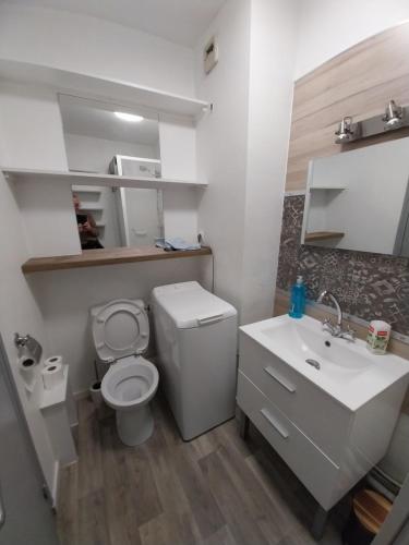 un bagno con un water bianco e un lavandino di Studio Beauséjour a Niort