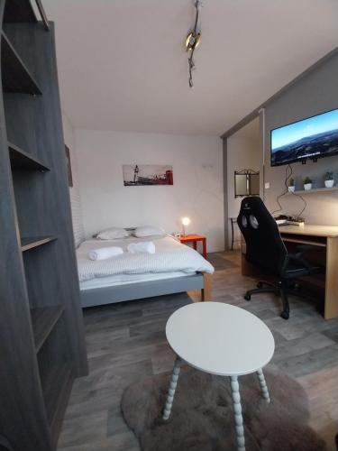 una camera da letto con un letto, una scrivania e un tavolo di Studio Beauséjour a Niort