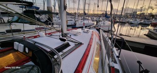 een groep boten aangemeerd in een haven bij Voilier de tout confort in Cherbourg en Cotentin