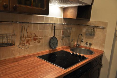 a kitchen with a sink and a counter top at Traditional Slovak Apartment in Bratislava