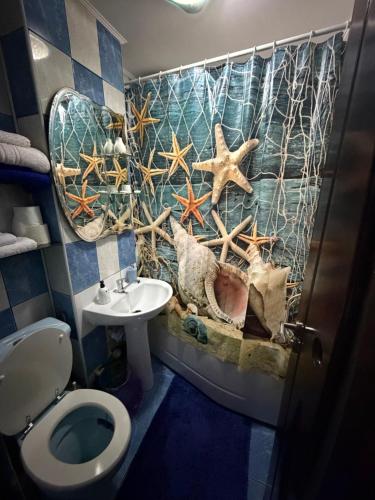 un bagno con un water e un lavandino di Ingrid home 3 camere a Vatra Dornei