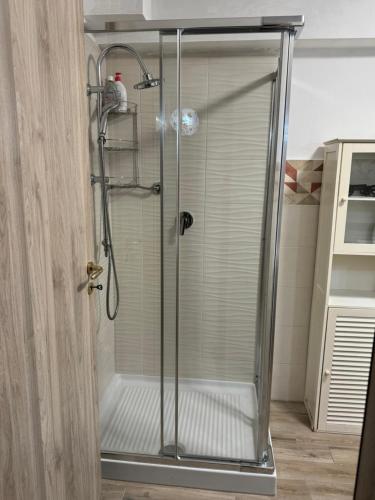 een douche met een glazen deur in een badkamer bij Domus Gavazzano in Viterbo