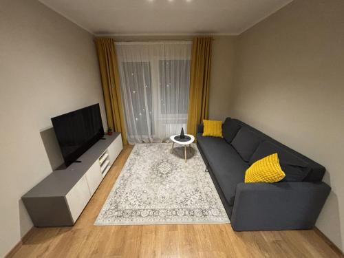 un soggiorno con divano e TV a schermo piatto di Daugavas Rezidence a Riga