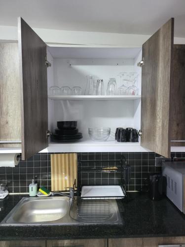 内罗毕The Akenza Cottage的带水槽和台面的厨房