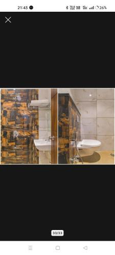 a collage of photos of a bathroom with a toilet at Hotel The Rudraksh inn in Indore