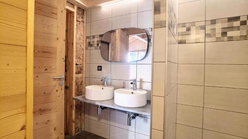 een badkamer met twee wastafels en een spiegel bij Chalets à Saint Jean d'Aulps - BAS THEX MAE-3891 in Seytroux