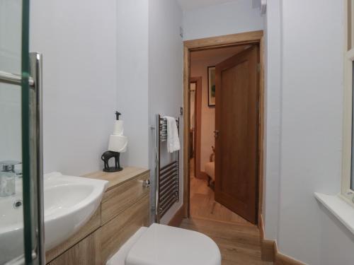 een badkamer met een wastafel, een toilet en een spiegel bij Park View in Ambleside