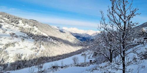 a snow covered mountain with a tree in the foreground at Chalet Le Chatelret - LE CHATELRET MAE-9361 in Vars