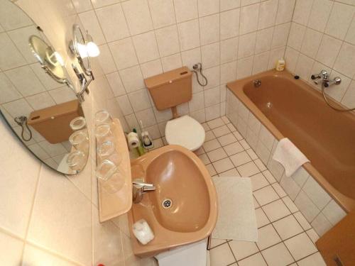 een badkamer met toilet, wastafel en bad bij Haldenhäusle Black Forest in Oberschwärzenbach