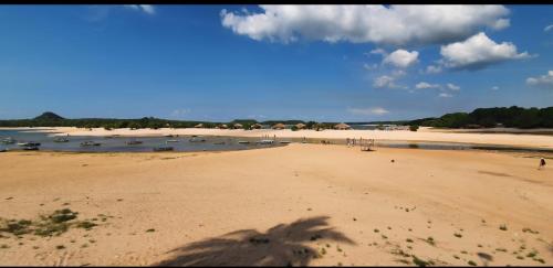Blick auf einen Strand mit Booten im Wasser in der Unterkunft Residencial Alter do Chao - Apartamento Duplex in Santarém