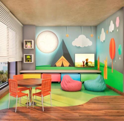 Een zitgedeelte bij Sofisticado, aconchegante e moderno