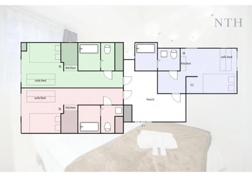 a floor plan of a room with a table at NTH Namba - Whole floor 3 flats - Self Check-In Only in Osaka