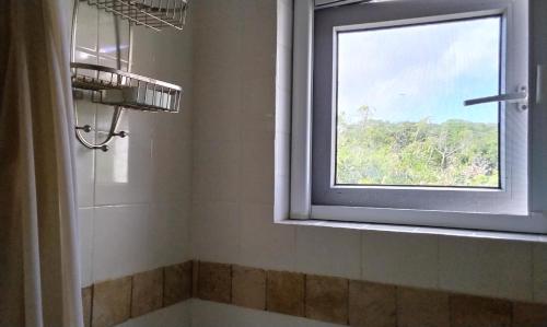 a bathroom with a window and a bath tub at Claudette Guest House in Michelson