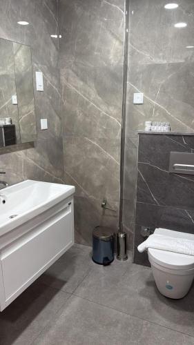 a bathroom with a sink and a toilet at Altinkaya Holiday Resort in Kyrenia
