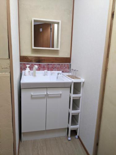 a bathroom with a white sink and a mirror at ぷらっと赤見 in Sano