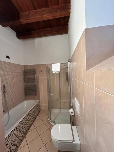 a bathroom with a shower and a toilet and a tub at La Corte Dei Cappuccini in Bergamo