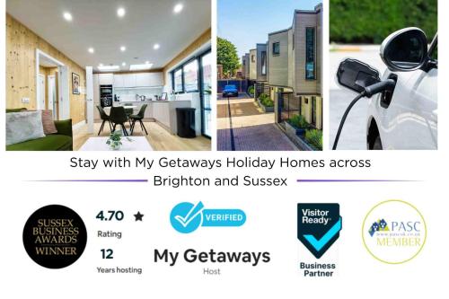 a collage of three pictures of a house at Green Mews 3 with Free Parking - By My Getaways in Brighton & Hove