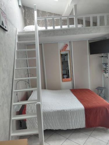 a bunk bed in a room with a bed and a ladder at Chambres d'hôtes - Les Orchidées in Perpignan