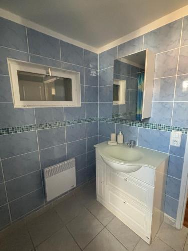 a bathroom with a sink and a mirror at Maison Éléphantaisie in Salies-de-Béarn