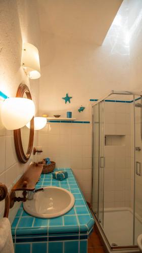 a bathroom with a sink and a shower at Casa Cielo Mare in Costa Paradiso
