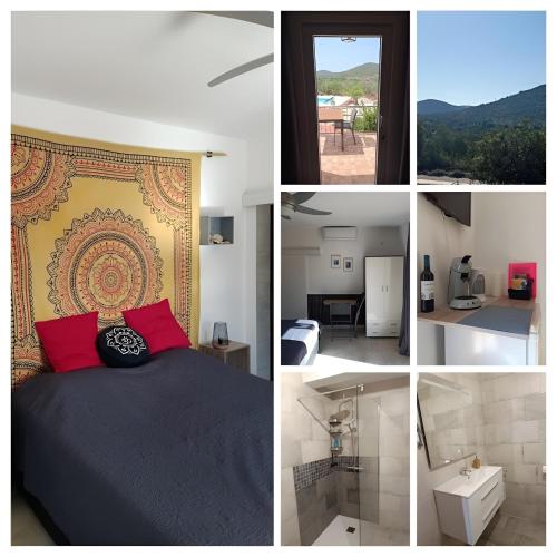 a collage of pictures of a bedroom and a bed at B&B Casa Flamenga in Alte