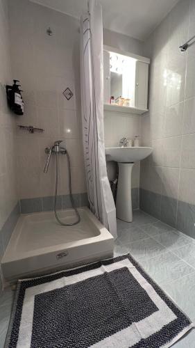 a bathroom with a shower and a sink at Valley Parnass in Arachova