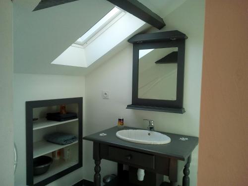 ein Badezimmer mit Waschbecken und großem Spiegel in der Unterkunft Chambre spacieuse proche du centre ville in Villefranche-de-Rouergue