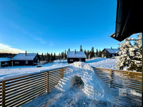 Cozy cabin on Sjusjølia by the trail network sauna v zimě