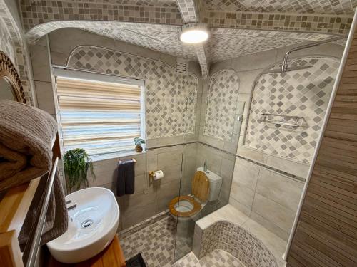 ein Badezimmer mit Waschbecken und Toilette in der Unterkunft Kiwara at C, Gordon's Bay in Gordonʼs Bay