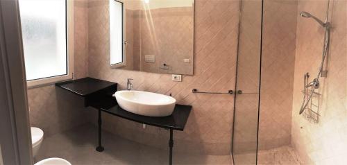 ein Badezimmer mit Waschbecken und Dusche in der Unterkunft Double Suite in Villa with Private Pool San Teodoro in Monte Petrosu