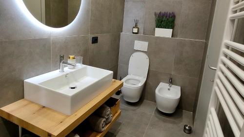 a bathroom with a sink and a toilet at La Morra Apartments in La Morra