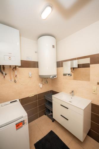 a kitchen with a white sink and a counter at Apartmán Pivoňka in Kvilda
