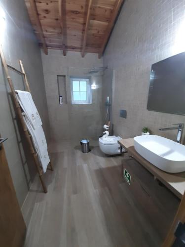 ein Badezimmer mit Waschbecken und Toilette in der Unterkunft Casas de Brisa in Calheta