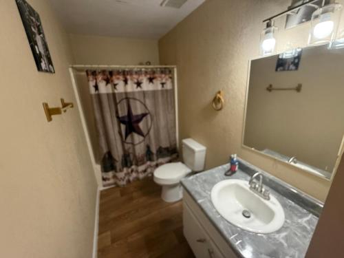 um banheiro com pia e vaso sanitário em Eagle Stay 3 em Eagle Pass