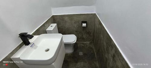 ein Badezimmer mit weißer Toilette und Waschbecken in der Unterkunft La Plumerias in Moalboal