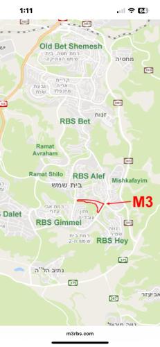 a map showing the location of the resort at Guest Suite for you! Our location is Bet Shemesh! in Mashabbe Sade