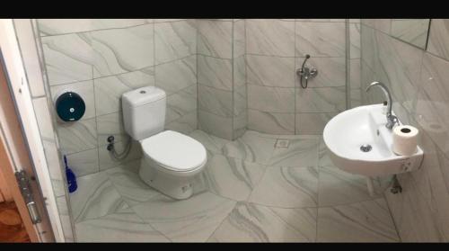 a bathroom with a toilet and a sink at Grand Aral Otel in Aratol
