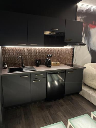 Kuchyň nebo kuchyňský kout v ubytování Spa privé XXL dans cave Voûtée - Suite Luxe Romantique