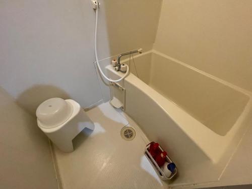 a small bathroom with a toilet and a bath tub at Canaan Chuocho Building A in Kagoshima