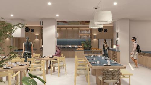 een weergave van een restaurant met tafels en stoelen bij ARTOTEL Leguna Magelang in Magelang