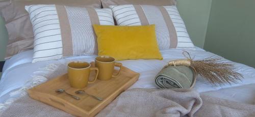 - un plateau/bouilloire avec deux tasses à café au-dessus du lit dans l'établissement Luxury Lodge Costa Blanca, à San Antonio Oeste