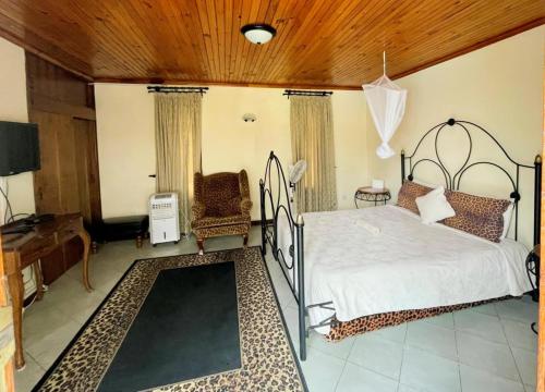 a bedroom with a large bed and a tv at Copperbelt Executive Accommodation Ndola, Zambia in Ndola