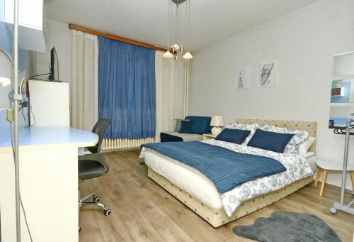 a bedroom with a bed and a desk at DARA Apatman in Šabac