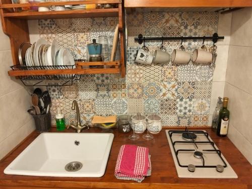 een aanrecht met een wastafel en een fornuis bij sciammaca house camera 2 in Agnone Bagni