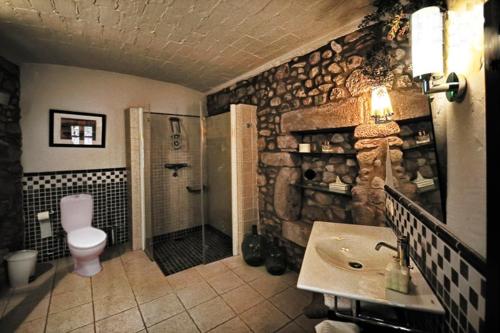 a bathroom with a toilet and a shower and a sink at Casa Matilda Bed and Breakfast in Corsá