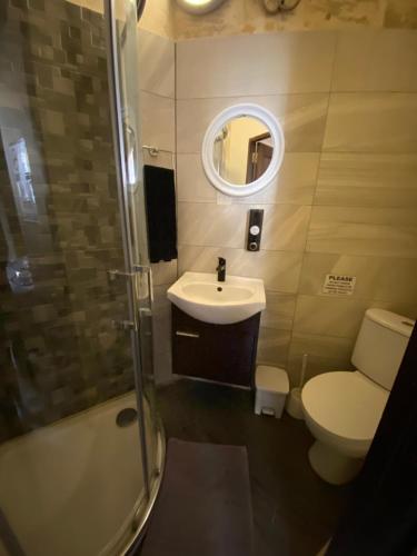 a bathroom with a sink and a toilet and a mirror at St Therese in Victoria