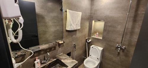 a small bathroom with a toilet and a sink at LvL 50 in Murree