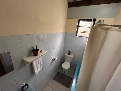 a bathroom with a toilet and a sink and a shower at C's Sunrise Escape in Roseau