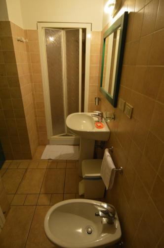 a bathroom with a sink and a toilet and a shower at Agriturismo I Due Casali in Vetralla